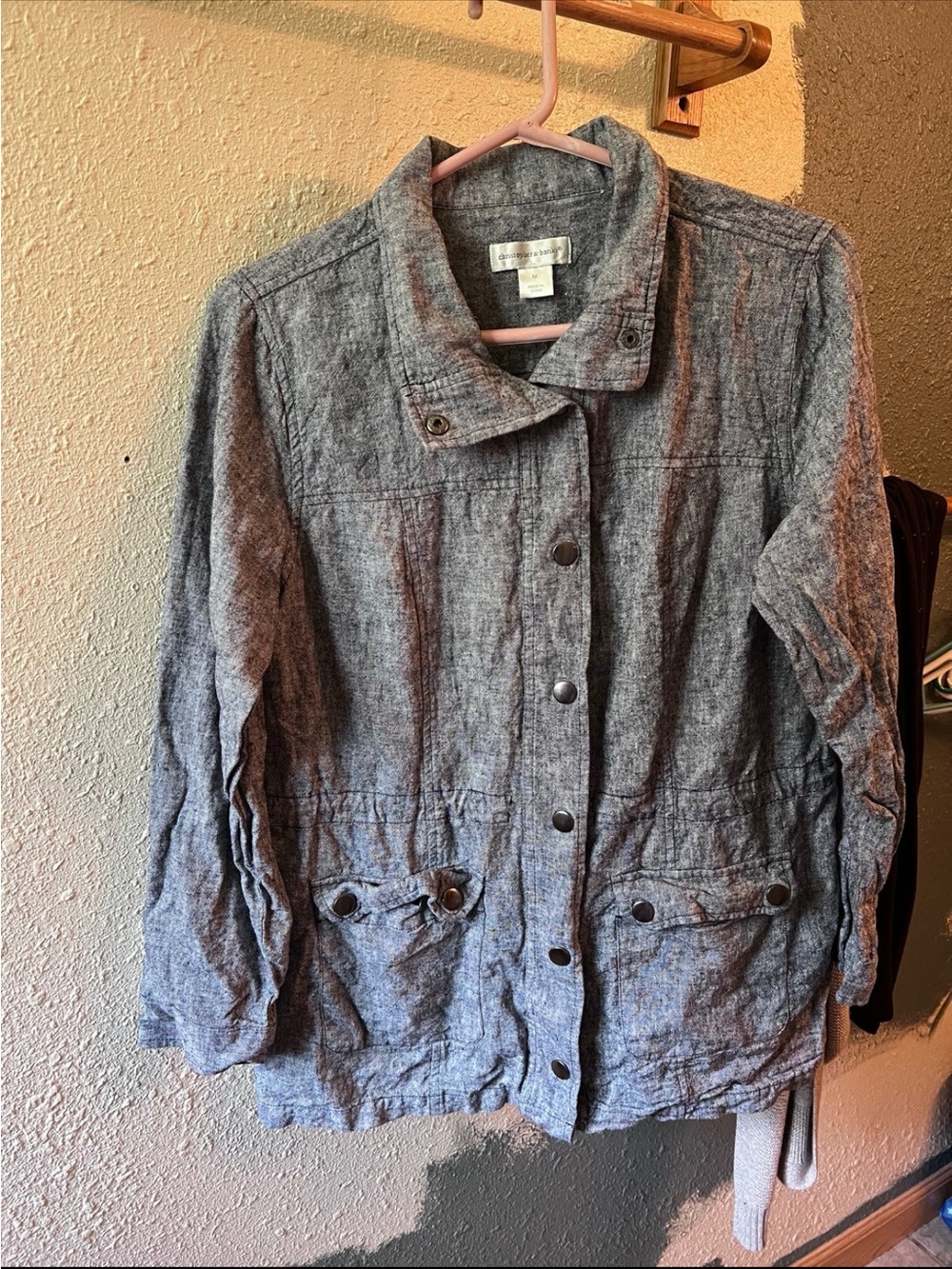 Christopher & Banks Heather Gray Utility Jacket with Snap Front (lightweight)